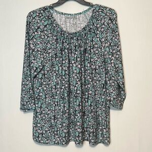 Croft & Barrow Blouse Women Size 1X 3/4 Sleeve Multi Colored Floral.